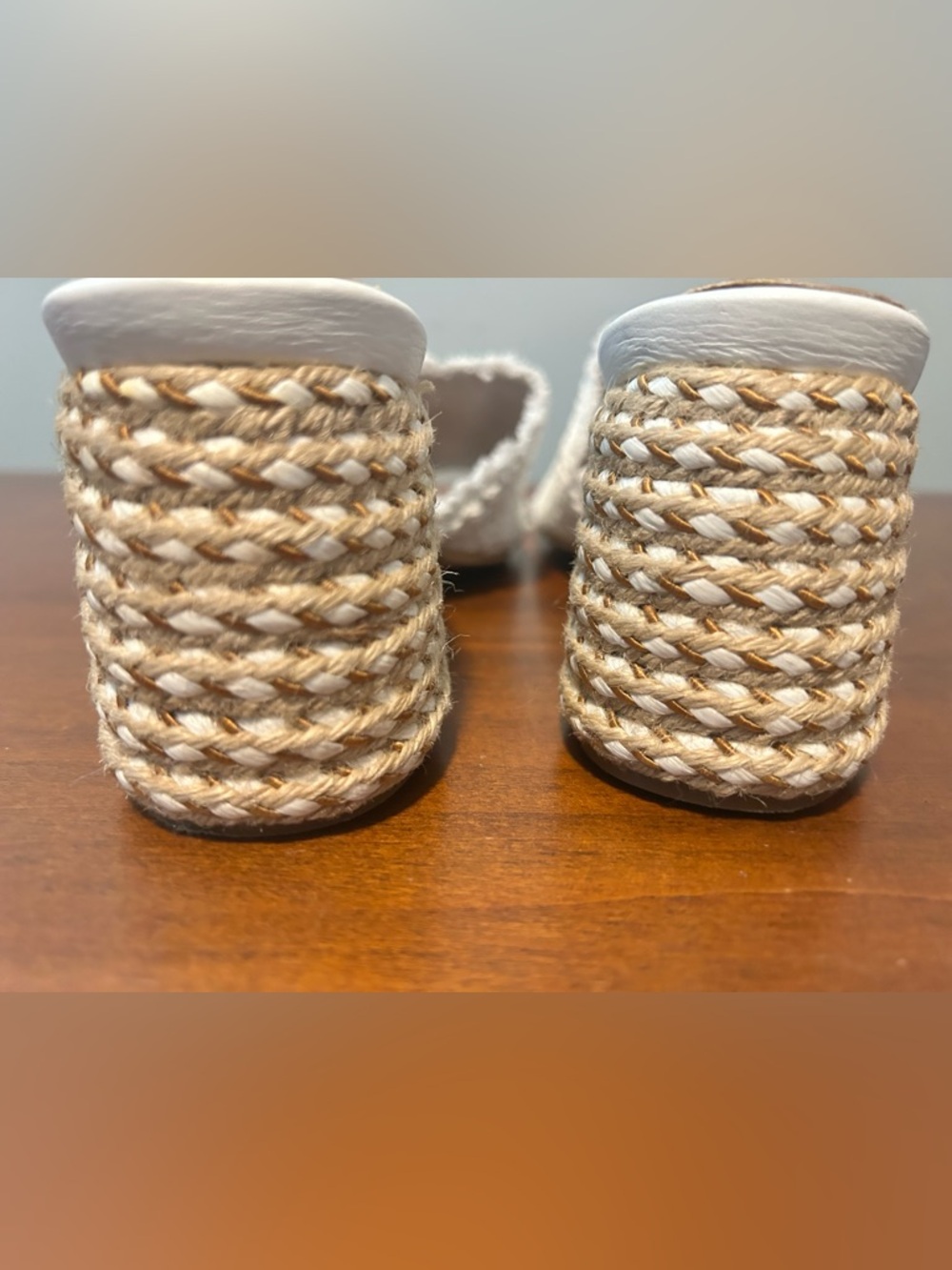 Kaanas jute white cream Woven Block Heel Mules slip-in sandal size 8 - Picture 9 of 13